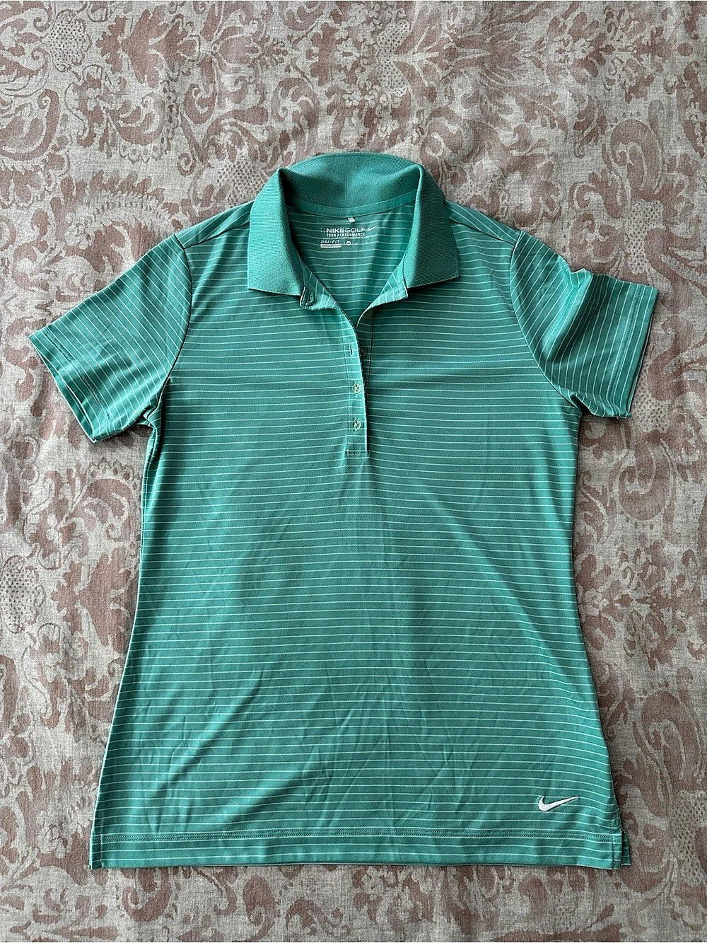 Nike Dri-FIT Performance Striped Polo Green Medium